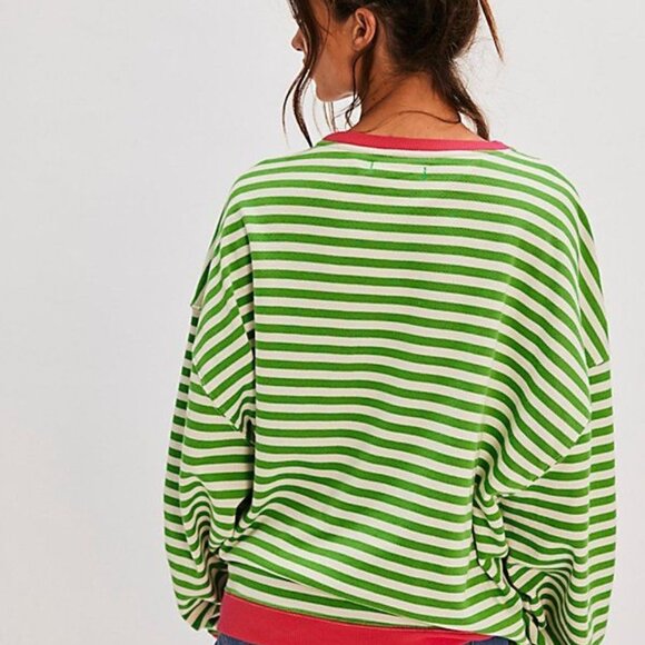 NWT Free People Classic Striped Oversized Crewneck Watermelon Combo size- SMALL - Picture 2 of 2